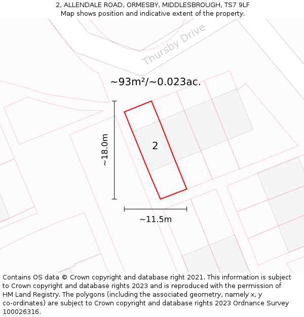 2, ALLENDALE ROAD, ORMESBY, MIDDLESBROUGH, TS7 9LF: Plot and title map