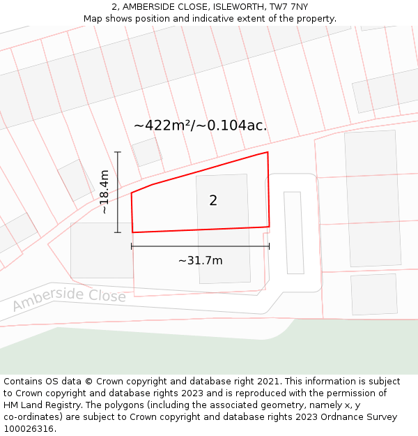 2, AMBERSIDE CLOSE, ISLEWORTH, TW7 7NY: Plot and title map