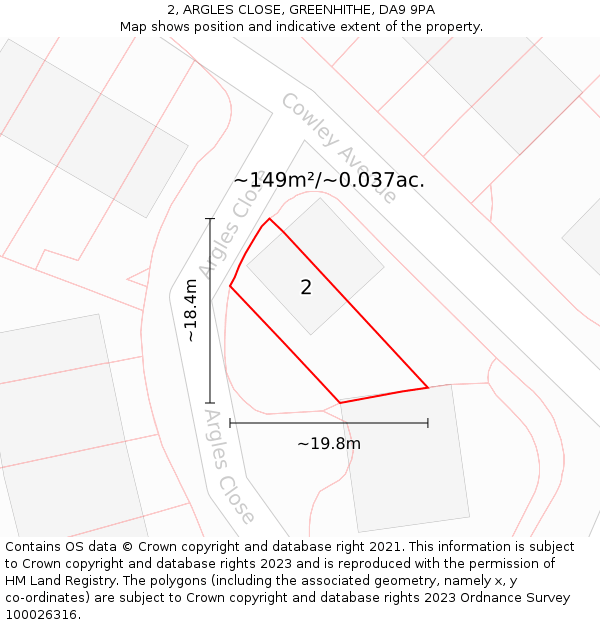 2, ARGLES CLOSE, GREENHITHE, DA9 9PA: Plot and title map