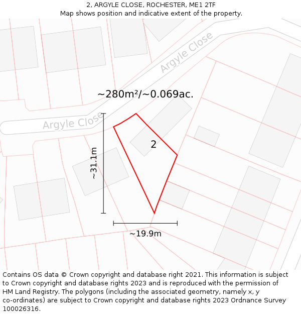2, ARGYLE CLOSE, ROCHESTER, ME1 2TF: Plot and title map