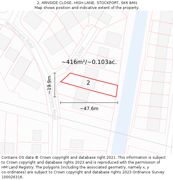 2, ARNSIDE CLOSE, HIGH LANE, STOCKPORT, SK6 8AN: Plot and title map