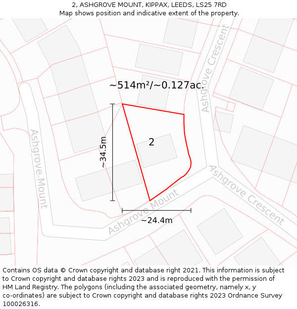 2, ASHGROVE MOUNT, KIPPAX, LEEDS, LS25 7RD: Plot and title map