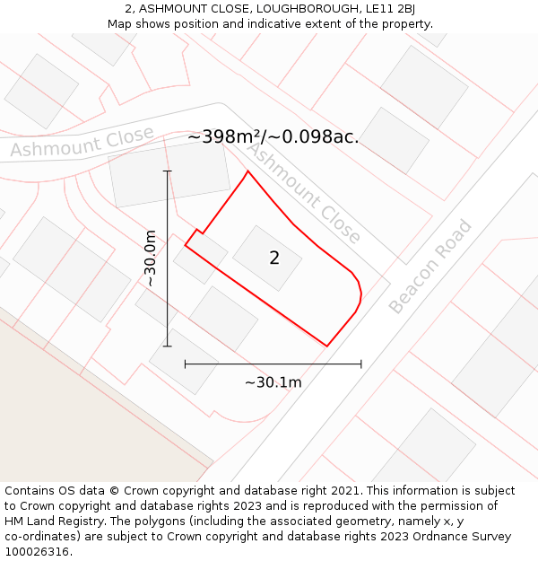 2, ASHMOUNT CLOSE, LOUGHBOROUGH, LE11 2BJ: Plot and title map