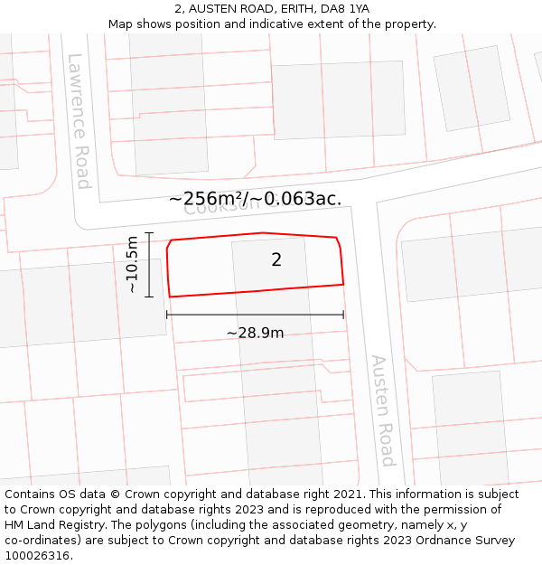 2, AUSTEN ROAD, ERITH, DA8 1YA: Plot and title map