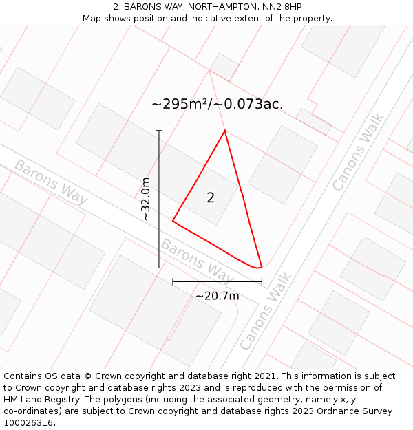 2, BARONS WAY, NORTHAMPTON, NN2 8HP: Plot and title map