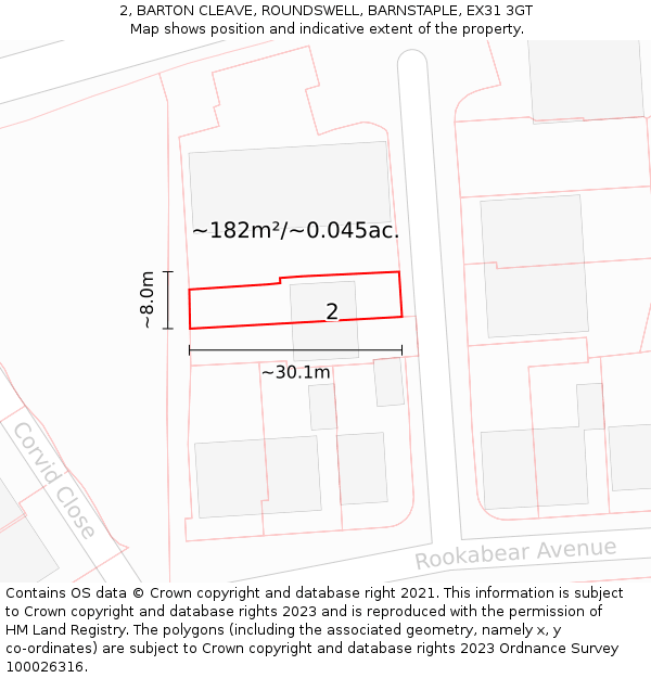 2, BARTON CLEAVE, ROUNDSWELL, BARNSTAPLE, EX31 3GT: Plot and title map