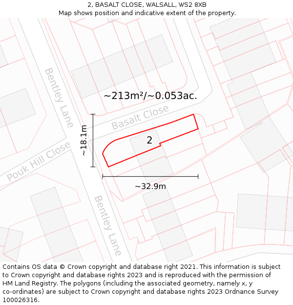 2, BASALT CLOSE, WALSALL, WS2 8XB: Plot and title map