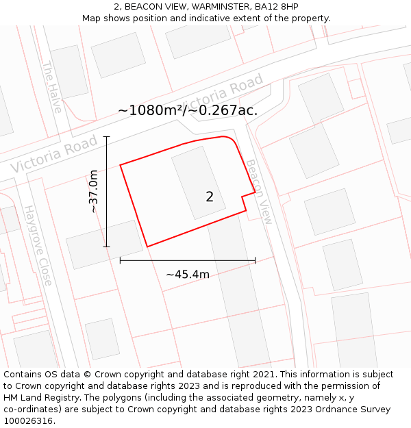 2, BEACON VIEW, WARMINSTER, BA12 8HP: Plot and title map