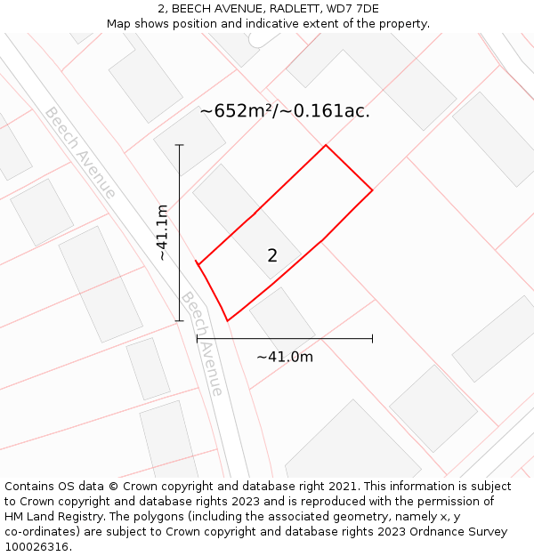 2, BEECH AVENUE, RADLETT, WD7 7DE: Plot and title map