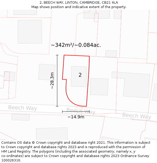 2, BEECH WAY, LINTON, CAMBRIDGE, CB21 4LA: Plot and title map