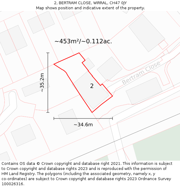 2, BERTRAM CLOSE, WIRRAL, CH47 0JY: Plot and title map