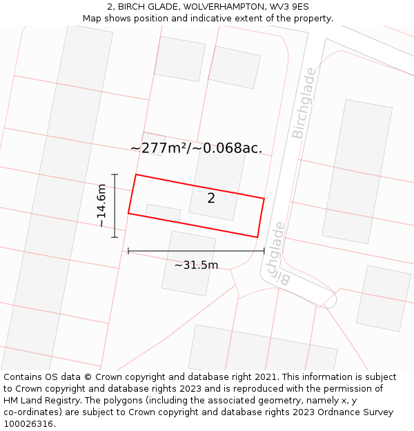 2, BIRCH GLADE, WOLVERHAMPTON, WV3 9ES: Plot and title map