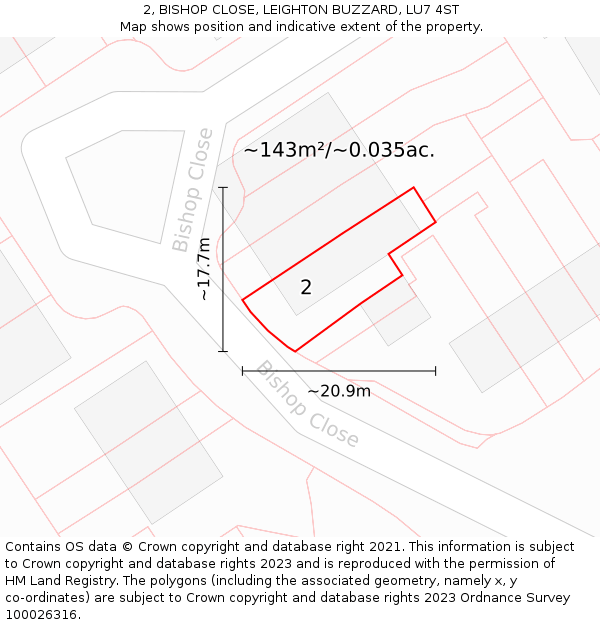 2, BISHOP CLOSE, LEIGHTON BUZZARD, LU7 4ST: Plot and title map