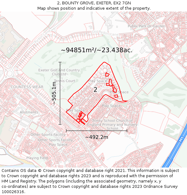 2, BOUNTY GROVE, EXETER, EX2 7GN: Plot and title map