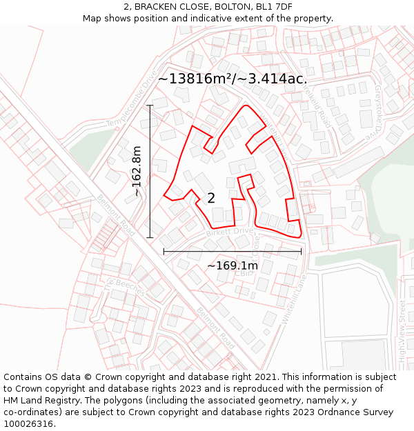 2, BRACKEN CLOSE, BOLTON, BL1 7DF: Plot and title map