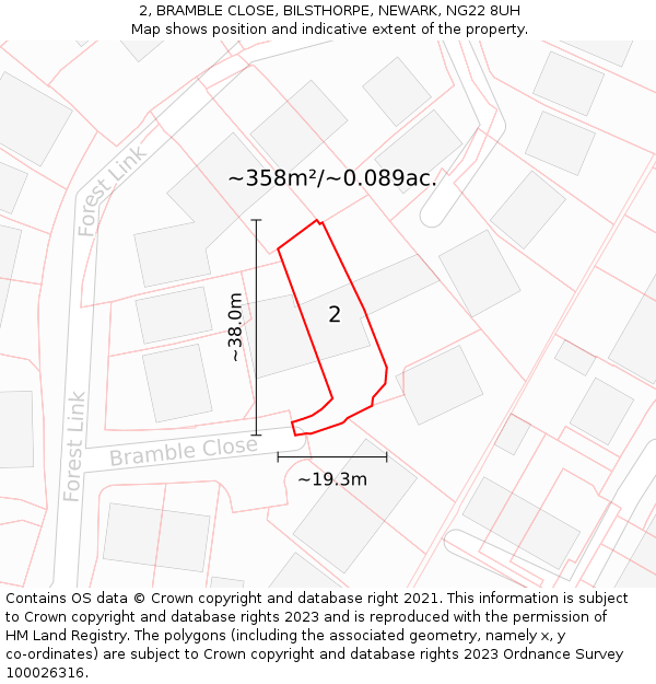 2, BRAMBLE CLOSE, BILSTHORPE, NEWARK, NG22 8UH: Plot and title map