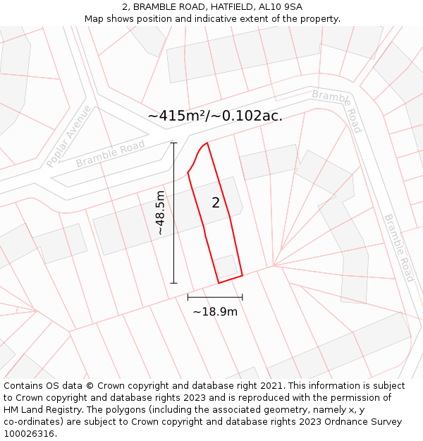 2, BRAMBLE ROAD, HATFIELD, AL10 9SA: Plot and title map