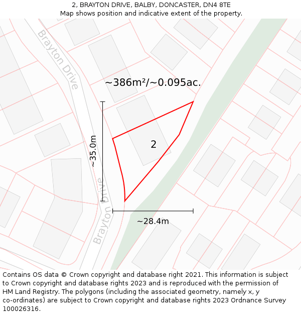 2, BRAYTON DRIVE, BALBY, DONCASTER, DN4 8TE: Plot and title map