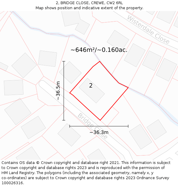 2, BRIDGE CLOSE, CREWE, CW2 6RL: Plot and title map