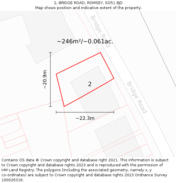 2, BRIDGE ROAD, ROMSEY, SO51 8JD: Plot and title map