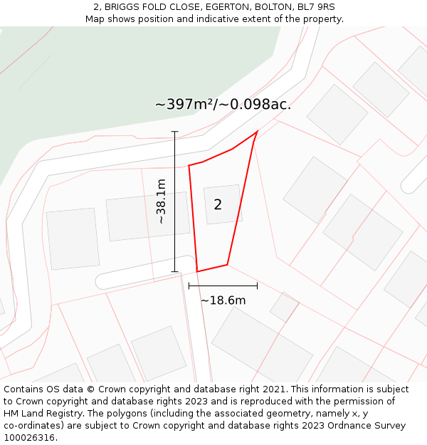 2, BRIGGS FOLD CLOSE, EGERTON, BOLTON, BL7 9RS: Plot and title map