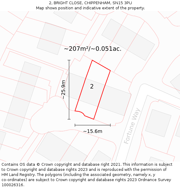 2, BRIGHT CLOSE, CHIPPENHAM, SN15 3PU: Plot and title map