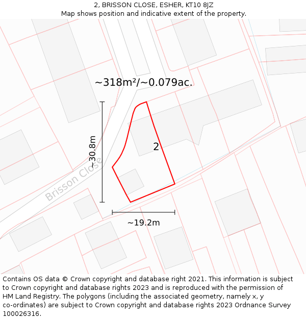 2, BRISSON CLOSE, ESHER, KT10 8JZ: Plot and title map