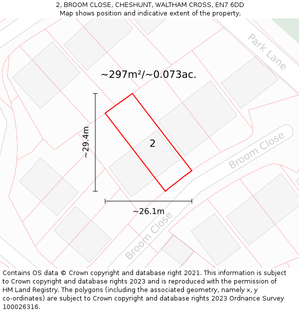 2, BROOM CLOSE, CHESHUNT, WALTHAM CROSS, EN7 6DD: Plot and title map