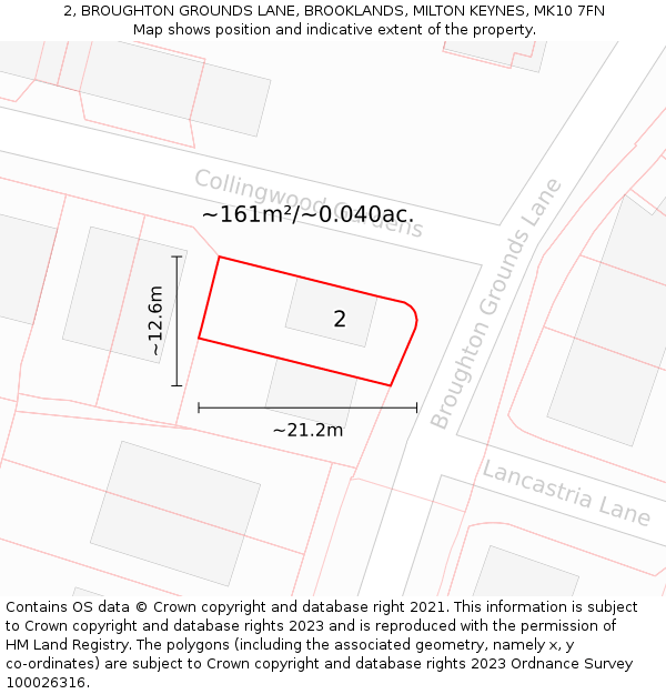 2, BROUGHTON GROUNDS LANE, BROOKLANDS, MILTON KEYNES, MK10 7FN: Plot and title map