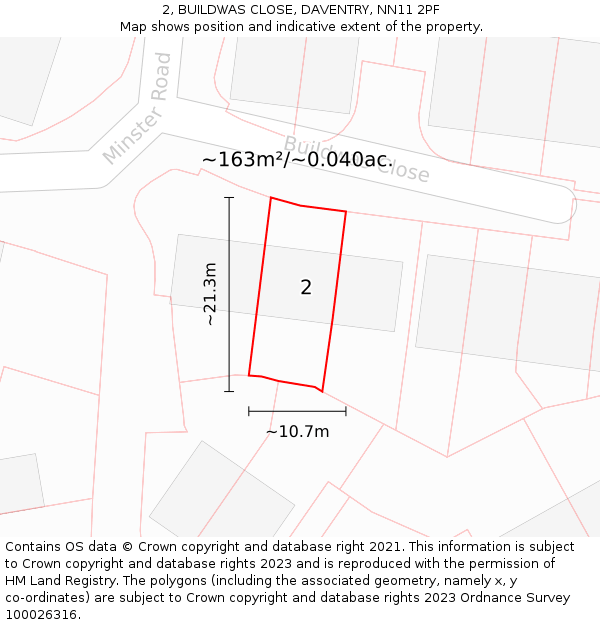 2, BUILDWAS CLOSE, DAVENTRY, NN11 2PF: Plot and title map
