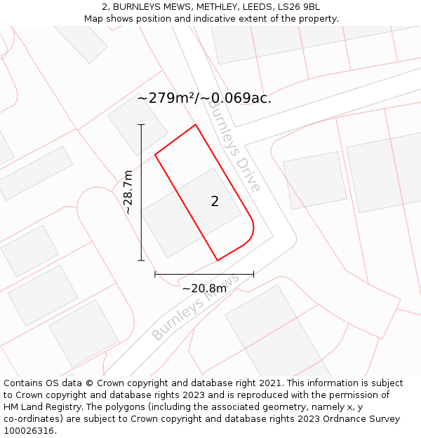2, BURNLEYS MEWS, METHLEY, LEEDS, LS26 9BL: Plot and title map