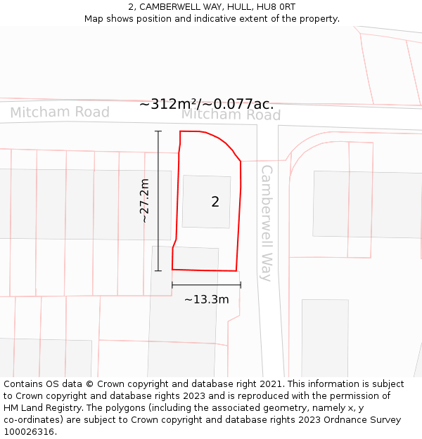 2, CAMBERWELL WAY, HULL, HU8 0RT: Plot and title map