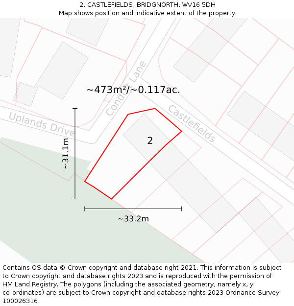 2, CASTLEFIELDS, BRIDGNORTH, WV16 5DH: Plot and title map