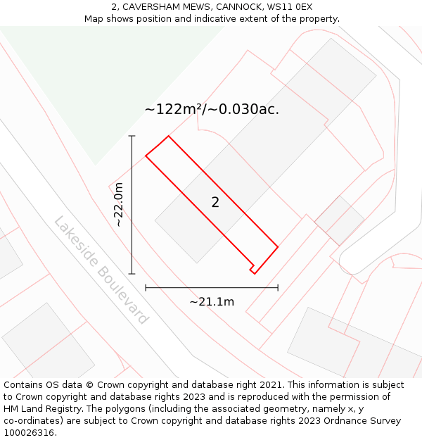 2, CAVERSHAM MEWS, CANNOCK, WS11 0EX: Plot and title map