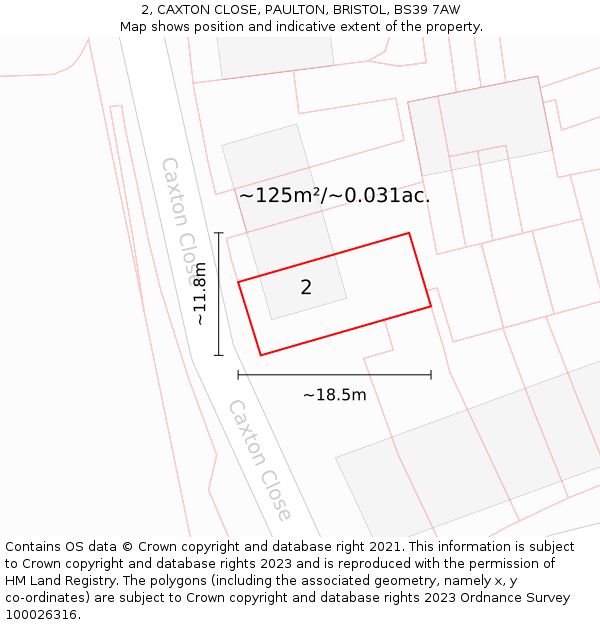 2, CAXTON CLOSE, PAULTON, BRISTOL, BS39 7AW: Plot and title map