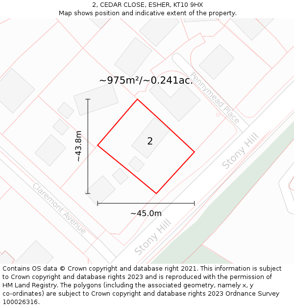 2, CEDAR CLOSE, ESHER, KT10 9HX: Plot and title map
