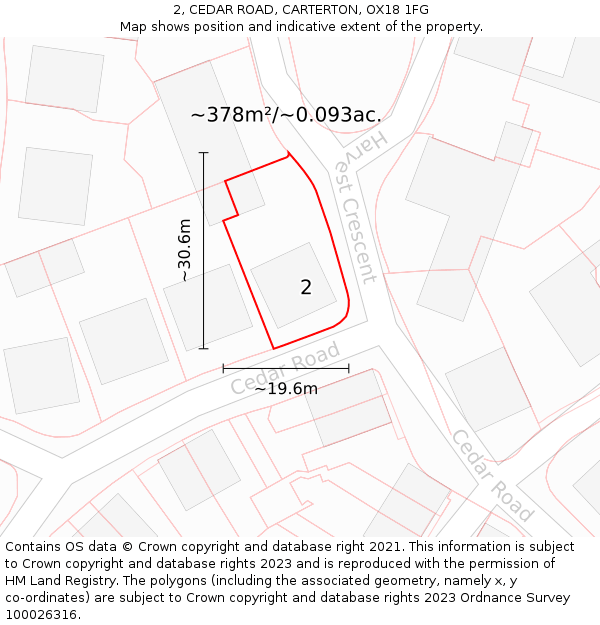 2, CEDAR ROAD, CARTERTON, OX18 1FG: Plot and title map