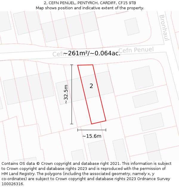 2, CEFN PENUEL, PENTYRCH, CARDIFF, CF15 9TB: Plot and title map