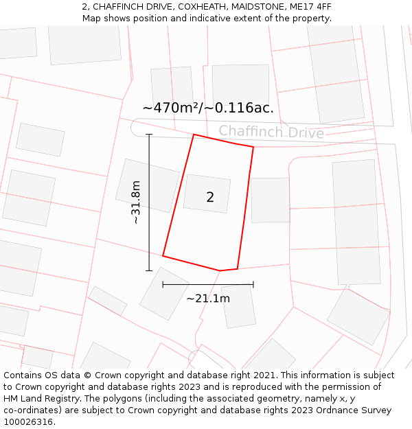2, CHAFFINCH DRIVE, COXHEATH, MAIDSTONE, ME17 4FF: Plot and title map