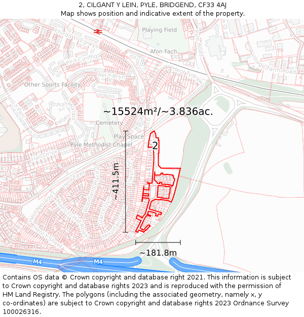 2, CILGANT Y LEIN, PYLE, BRIDGEND, CF33 4AJ: Plot and title map