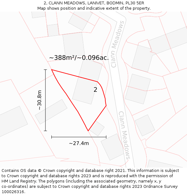 2, CLANN MEADOWS, LANIVET, BODMIN, PL30 5ER: Plot and title map