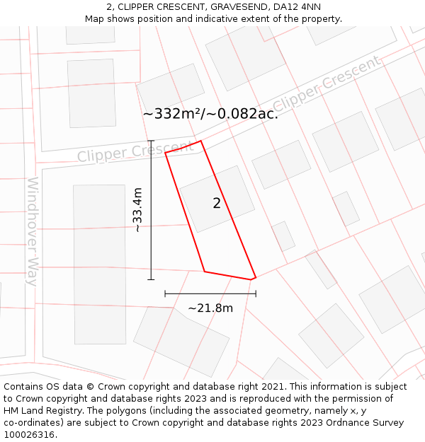 2, CLIPPER CRESCENT, GRAVESEND, DA12 4NN: Plot and title map