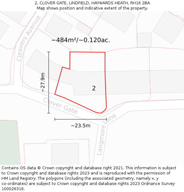 2, CLOVER GATE, LINDFIELD, HAYWARDS HEATH, RH16 2BA: Plot and title map