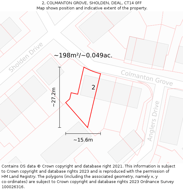2, COLMANTON GROVE, SHOLDEN, DEAL, CT14 0FF: Plot and title map