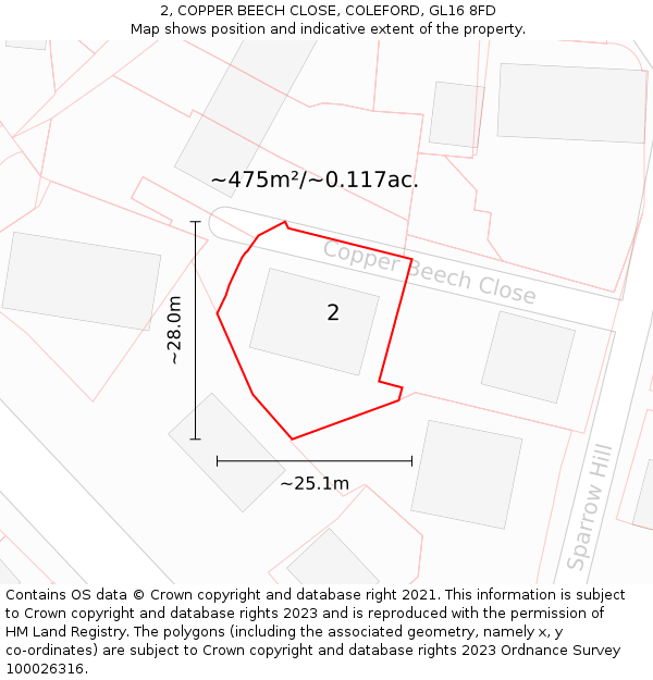 2, COPPER BEECH CLOSE, COLEFORD, GL16 8FD: Plot and title map