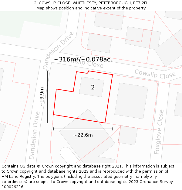 2, COWSLIP CLOSE, WHITTLESEY, PETERBOROUGH, PE7 2FL: Plot and title map