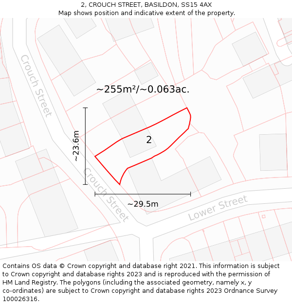 2, CROUCH STREET, BASILDON, SS15 4AX: Plot and title map