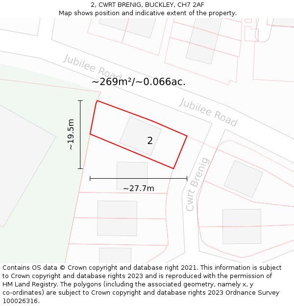 2, CWRT BRENIG, BUCKLEY, CH7 2AF: Plot and title map