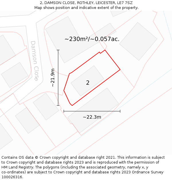 2, DAMSON CLOSE, ROTHLEY, LEICESTER, LE7 7SZ: Plot and title map