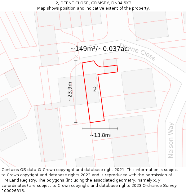 2, DEENE CLOSE, GRIMSBY, DN34 5XB: Plot and title map